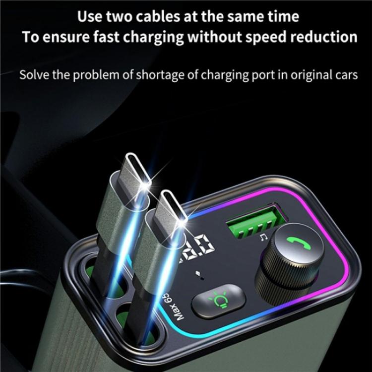 GC08C Dual Type-C Retractable Cables Ambient Light Voltage Display PD 65W Fast Car Charger