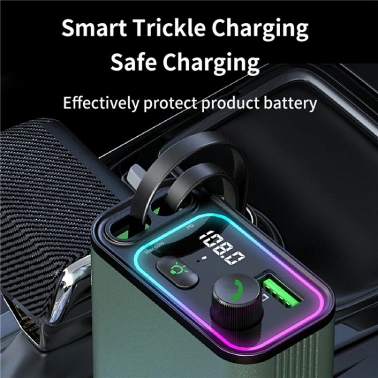 GC08C Dual Type-C Retractable Cables Ambient Light Voltage Display PD 65W Fast Car Charger