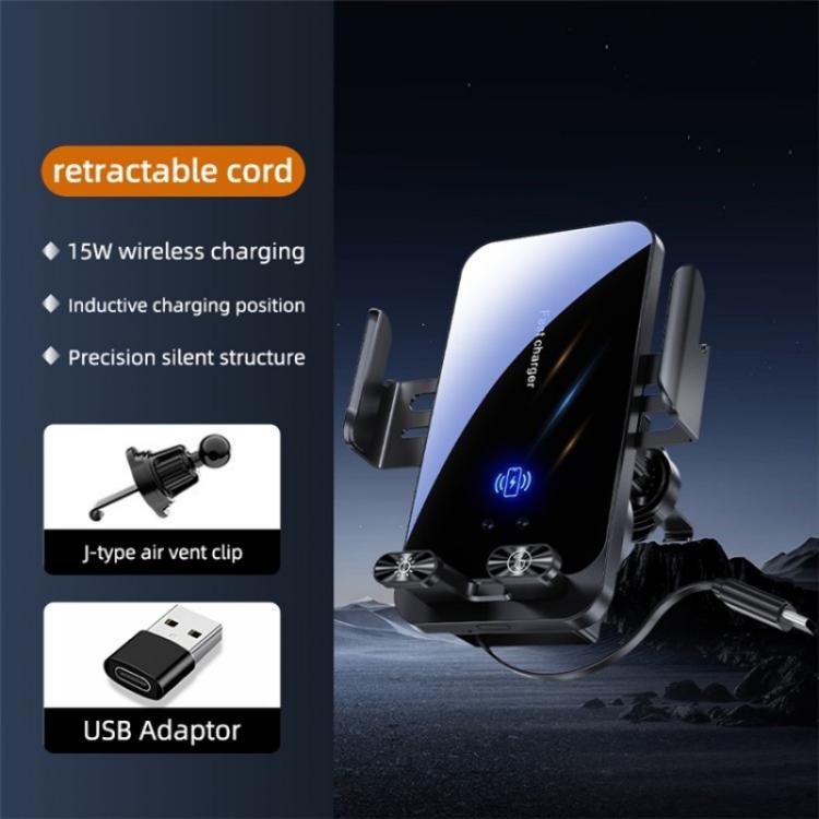 SD05 With Retractable Type-C Cable Car Phone Holder Wireless Charging Mount