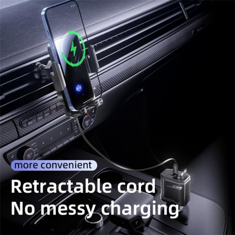 SD05 With Retractable Type-C Cable Car Phone Holder Wireless Charging Mount