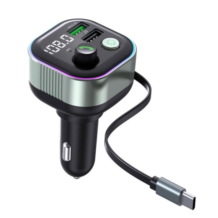 GZ11 Retractable Type-C Cable Voltage Display 65W PD Fast Charging Car Charger MP3 Player
