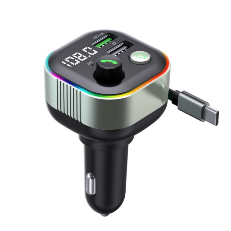 GZ11 Retractable Type-C Cable Voltage Display 65W PD Fast Charging Car Charger MP3 Player