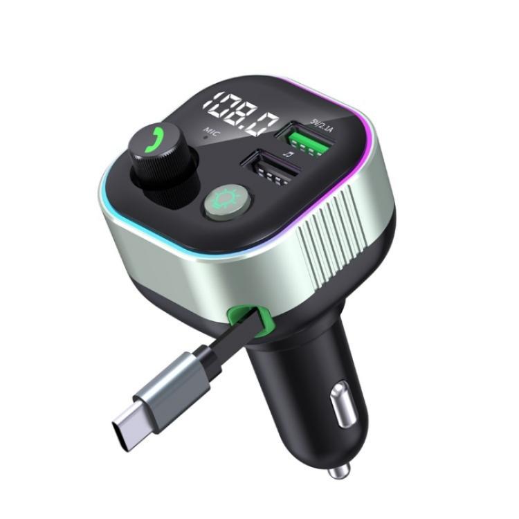 GZ11 Retractable Type-C Cable Voltage Display 65W PD Fast Charging Car Charger MP3 Player