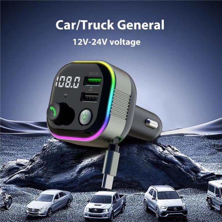 GZ11 Retractable Type-C Cable Voltage Display 65W PD Fast Charging Car Charger MP3 Player