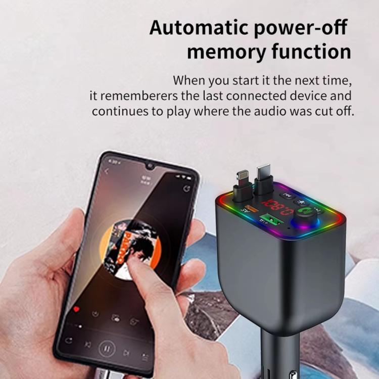 Y4 Retractable Cable Super Fast Charging Car Charger Bluetooth-Compatible MP3 Player