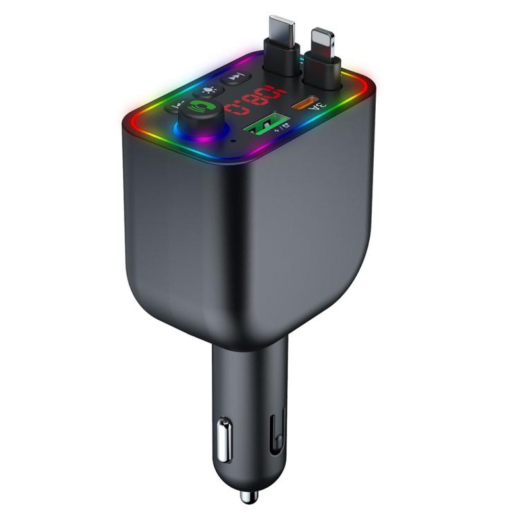 Y4 Retractable Cable Super Fast Charging Car Charger Bluetooth-Compatible MP3 Player