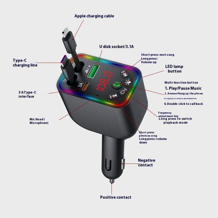 L5 Car Bluetooth-Compatible MP3 Player Hands Free Calling FM Transmitter Fast Charger