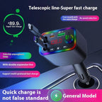 L4 Fast Charging Car Charger MP3 Player Retractable Cable FM Transmitter
