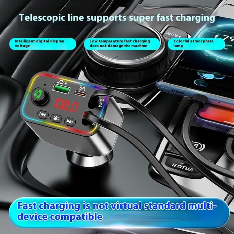 L4 Fast Charging Car Charger MP3 Player Retractable Cable FM Transmitter