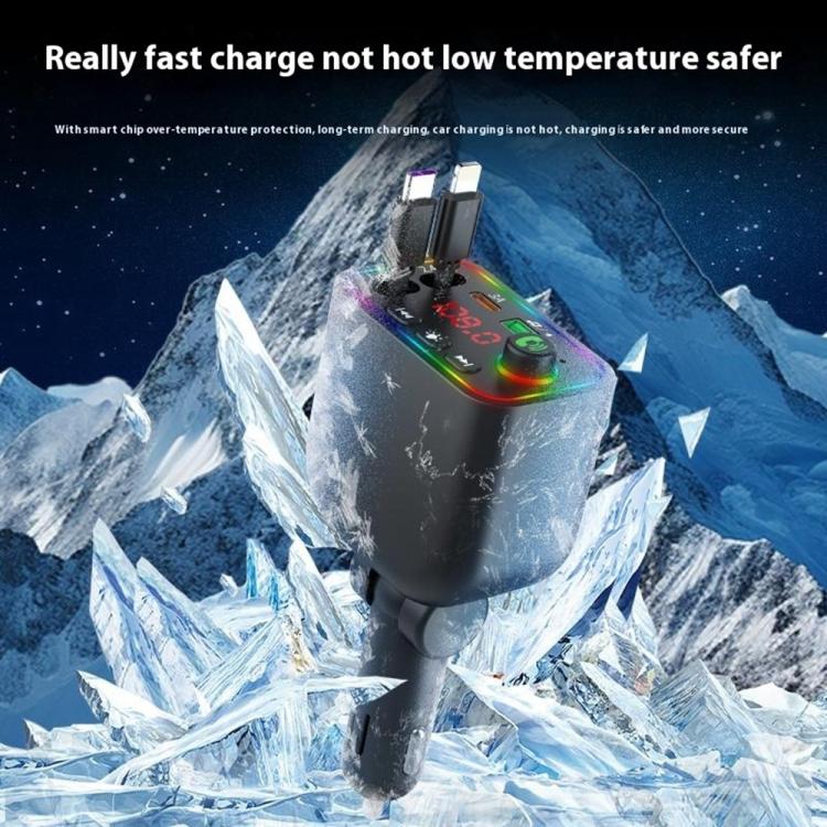 L4 Fast Charging Car Charger MP3 Player Retractable Cable FM Transmitter