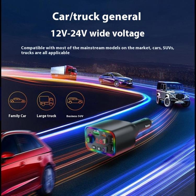 L4 Fast Charging Car Charger MP3 Player Retractable Cable FM Transmitter