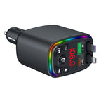 Y9 Retractable Cable Bluetooth FM Transmitter Voltage Display Car Charger MP3 Player