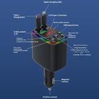 Y9 Retractable Cable Bluetooth FM Transmitter Voltage Display Car Charger MP3 Player