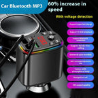 Y9 Retractable Cable Bluetooth FM Transmitter Voltage Display Car Charger MP3 Player