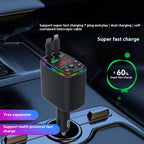 Y9 Retractable Cable Bluetooth FM Transmitter Voltage Display Car Charger MP3 Player