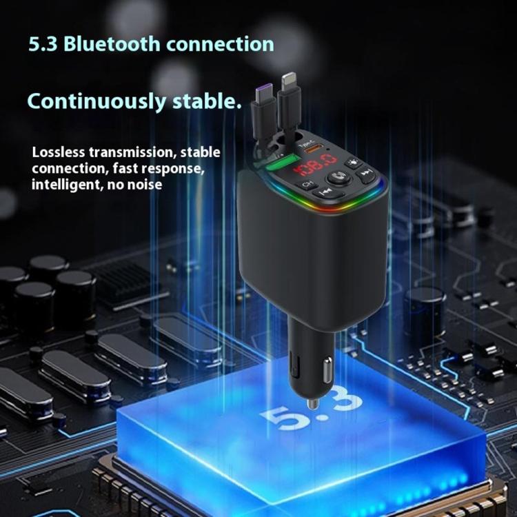 Y9 Retractable Cable Bluetooth FM Transmitter Voltage Display Car Charger MP3 Player