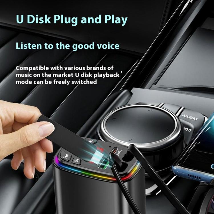 Y9 Retractable Cable Bluetooth FM Transmitter Voltage Display Car Charger MP3 Player
