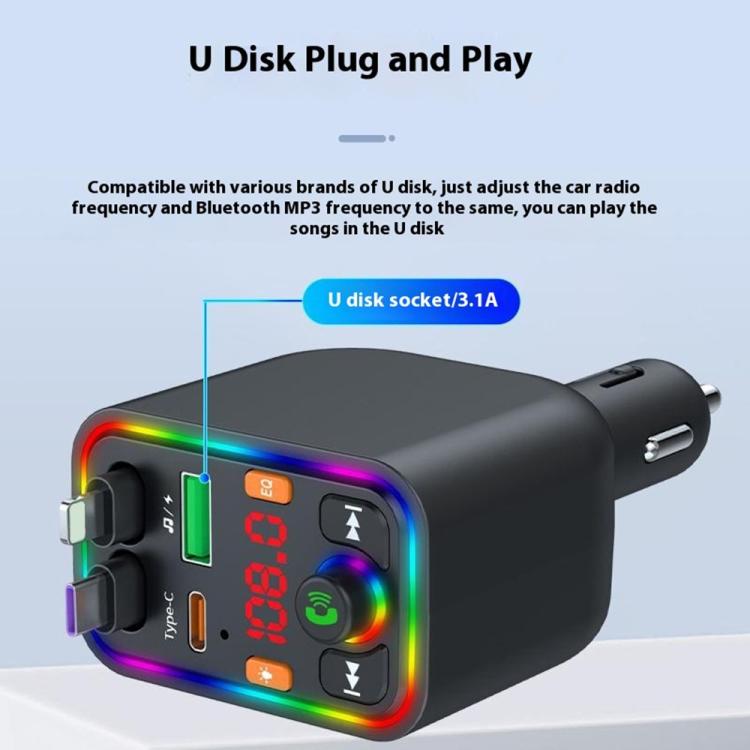 Y6 Retractable Cable EQ Adjustment Bluetooth FM Transmitter Car Charger MP3 Player