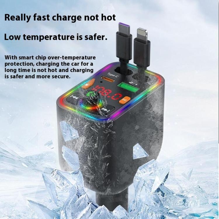 Y6 Retractable Cable EQ Adjustment Bluetooth FM Transmitter Car Charger MP3 Player