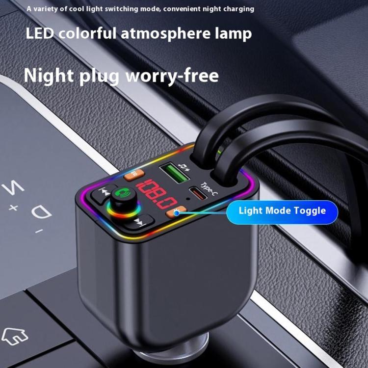 Y6 Retractable Cable EQ Adjustment Bluetooth FM Transmitter Car Charger MP3 Player