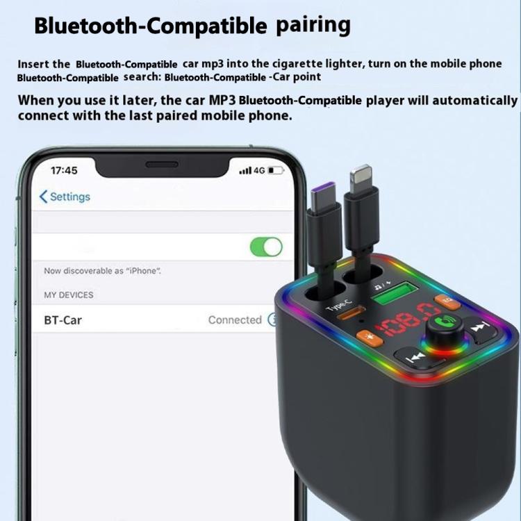 Y6 Retractable Cable EQ Adjustment Bluetooth FM Transmitter Car Charger MP3 Player