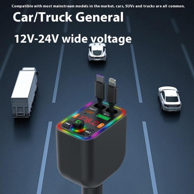 Y6 Retractable Cable EQ Adjustment Bluetooth FM Transmitter Car Charger MP3 Player