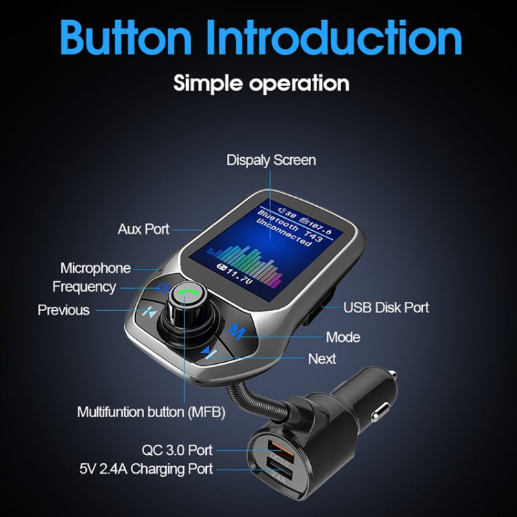 T43 Car Bluetooth Mp3 Multi-function Large Color Screen QC3.0 Bluetooth Car Charge Lossless Car Bluetooth Player