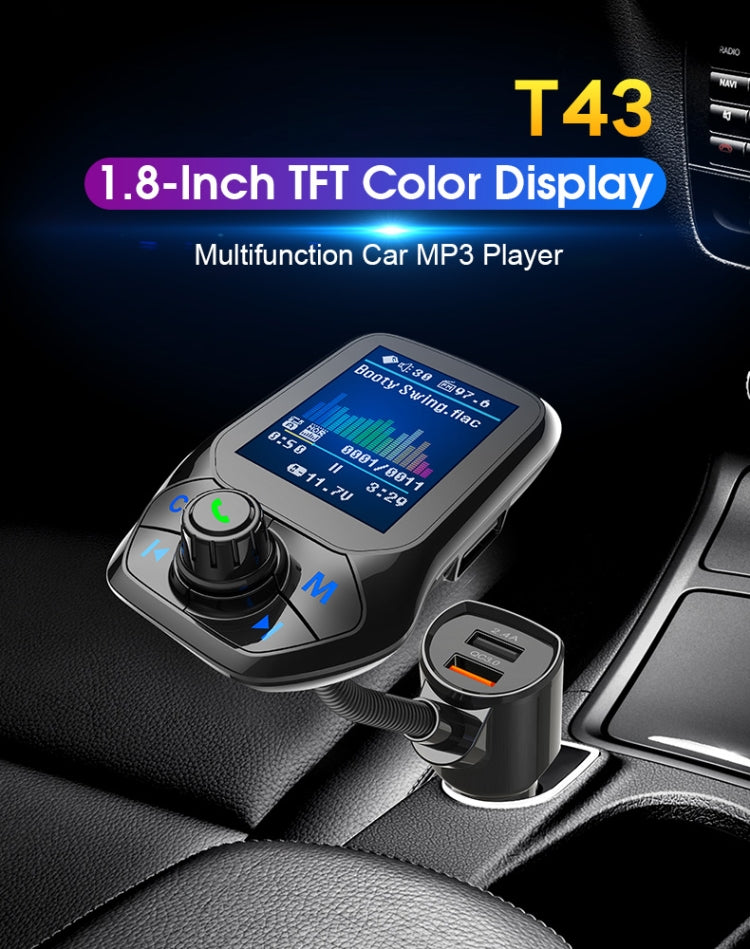 T43 Car Bluetooth Mp3 Multi-function Large Color Screen QC3.0 Bluetooth Car Charge Lossless Car Bluetooth Player