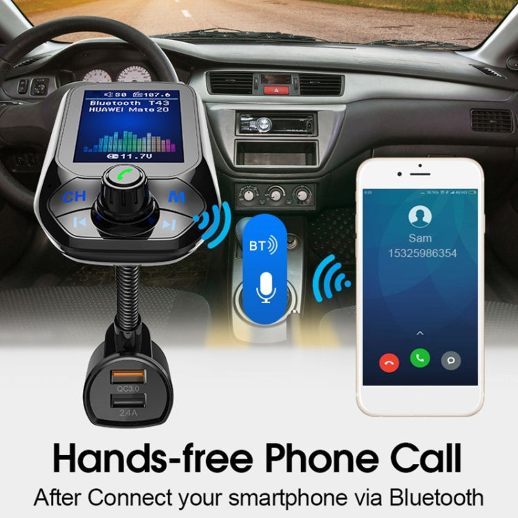 T43 Car Bluetooth Mp3 Multi-function Large Color Screen QC3.0 Bluetooth Car Charge Lossless Car Bluetooth Player