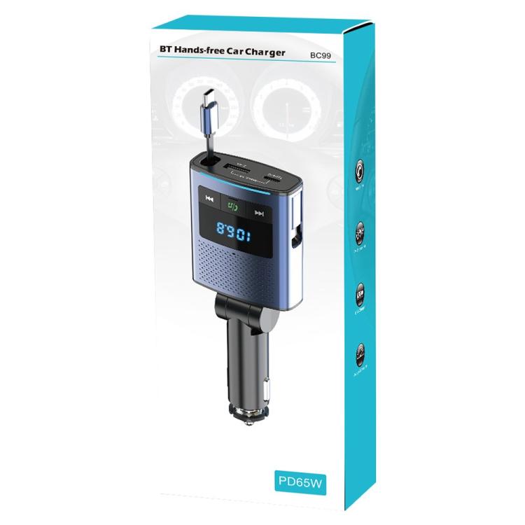 BC99 With Retractable Cable FM Transmitter PD 65W Fast Charging Laptop Phone Car Charger