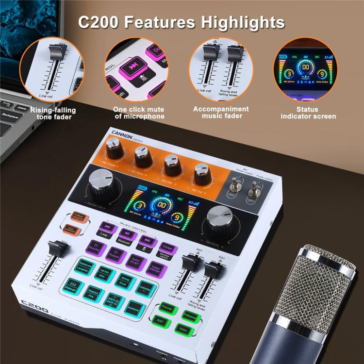C200 For Live Streaming / Singing Sound Card Audio Mixer Bluetooth Adjustable Mixing Console