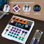 C200 For Live Streaming / Singing Sound Card Audio Mixer Bluetooth Adjustable Mixing Console