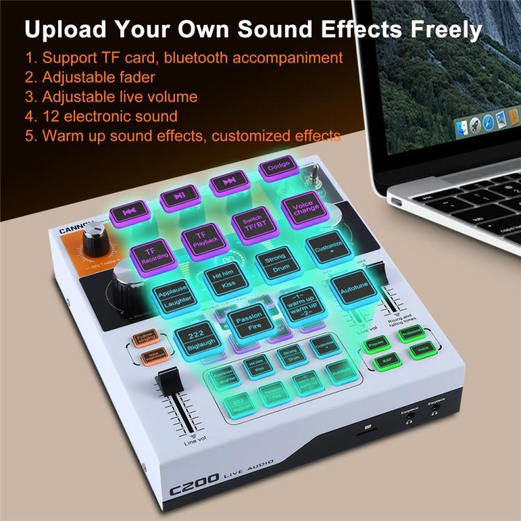 C200 For Live Streaming / Singing Sound Card Audio Mixer Bluetooth Adjustable Mixing Console