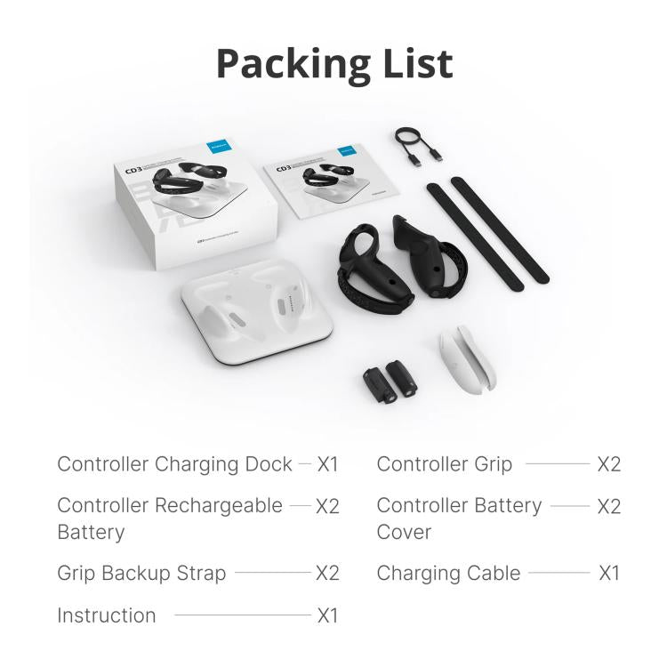 BOBOVR CD3 For Meta Quest 3 / Meta Quest 3S VR Grip Controller Charging Dock