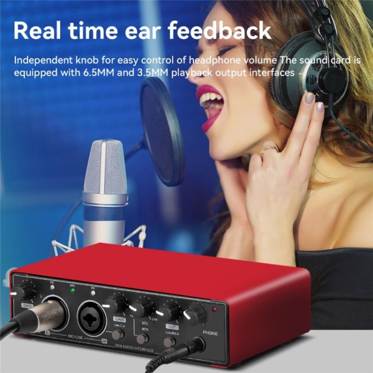 T02 USB External Sound Card Studio Audio Mixer for Live Streaming Recording Singing Instruments