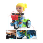 Electric Universal Stunt Tricycle Rotating Cartoon Toy Car with Light Music, Random Color Delivery
