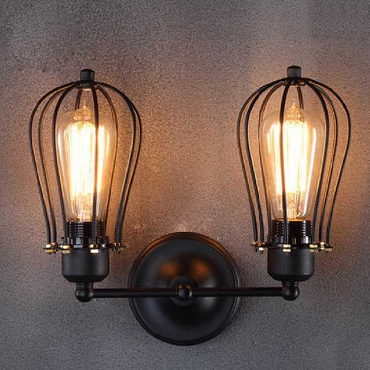 Retro Double Head Grapefruit Wrought Iron Antique Restaurant Corridor Aisle LED Wall Lamp