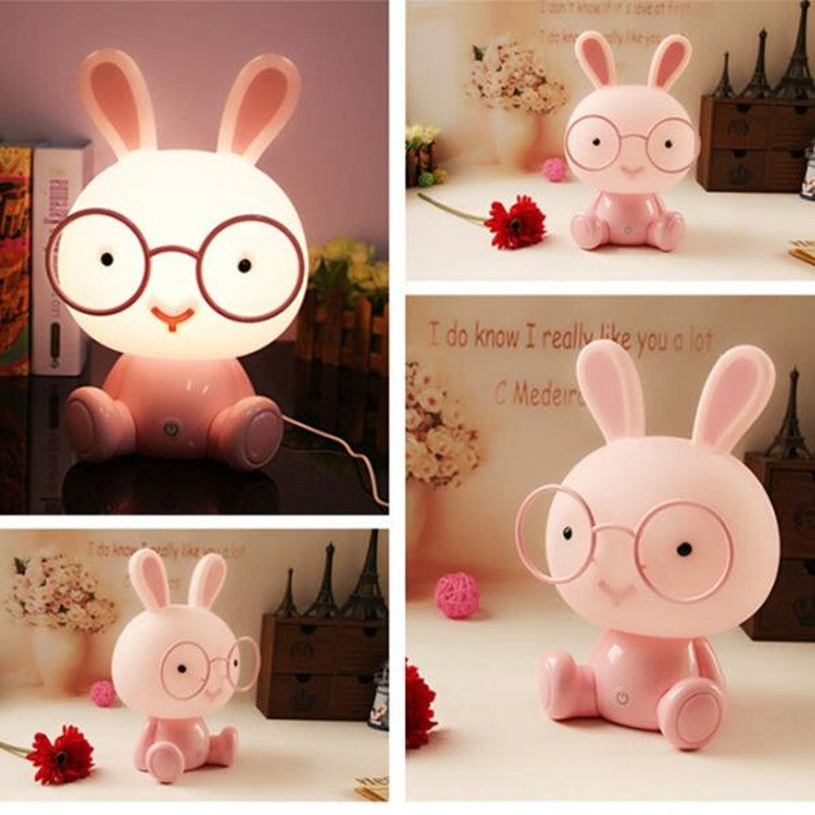 Fashion Cute Cartoon Rabbit LED 3-modes Dimming Touch Control Bedside Lamp, US Plug
