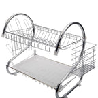 2 Tiers Kitchen Dish Drying Rack Drainer Dryer Tray Cultery Holder