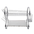 2 Tiers Kitchen Dish Drying Rack Drainer Dryer Tray Cultery Holder