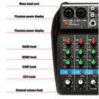 TU04 BT Sound Mixing Console Record 48V Phantom Power Monitor AUX Paths Plus Effects 4 Channels Audio Mixer with USB
