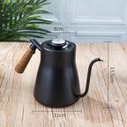 304 Stainless Steel Coffee Hand Pot Wooden Handle Coffee Pot Teflon Long-Mouth Slender Pot