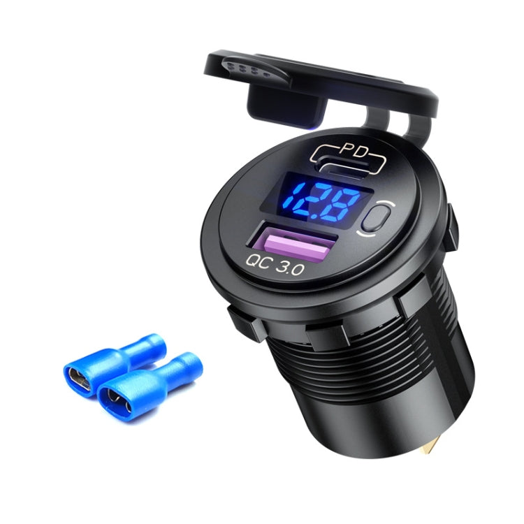 12V Modified Car USB Charger With Voltage Display PD QC3.0 Socket