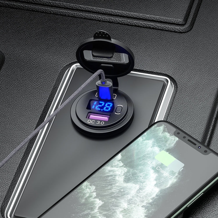 12V Modified Car USB Charger With Voltage Display PD QC3.0 Socket