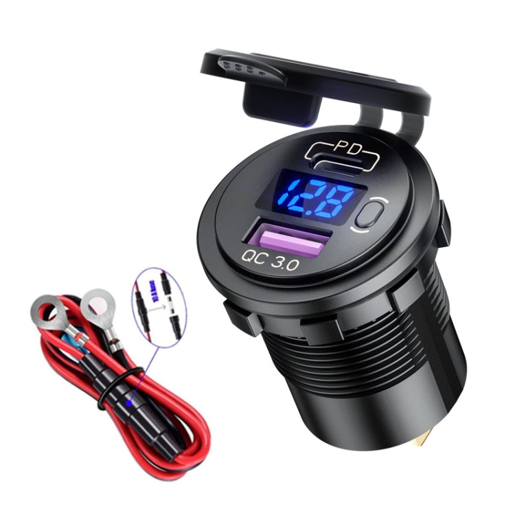 12V Modified Car USB Charger With Voltage Display PD QC3.0 Socket