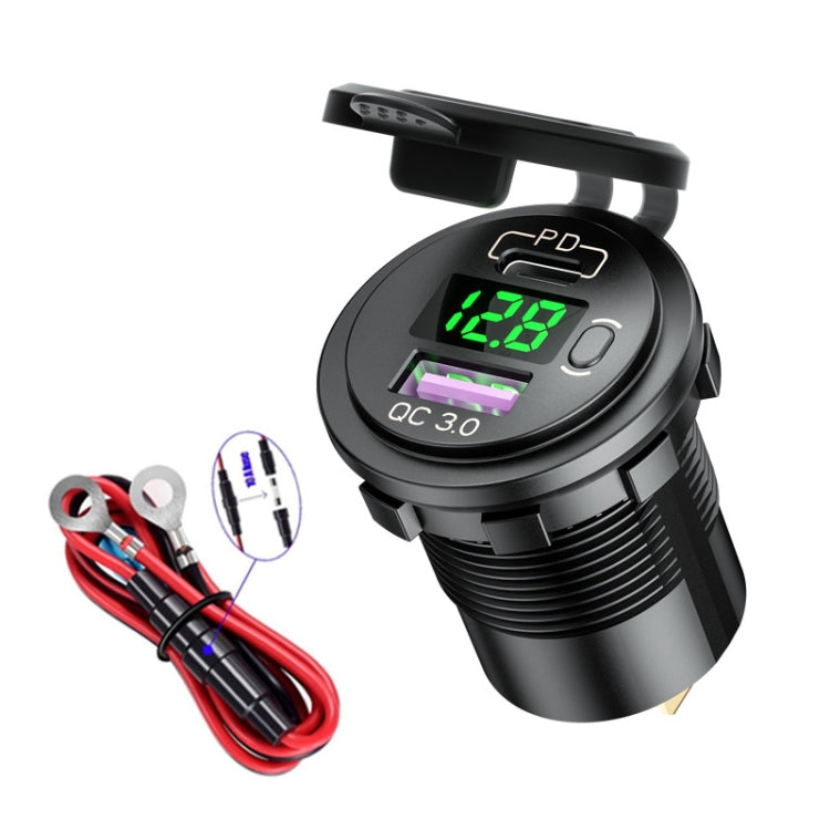 12V Modified Car USB Charger With Voltage Display PD QC3.0 Socket