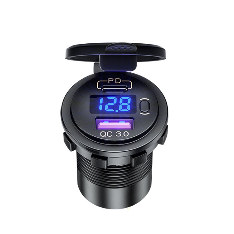 12V Modified Car USB Charger With Voltage Display PD QC3.0 Socket
