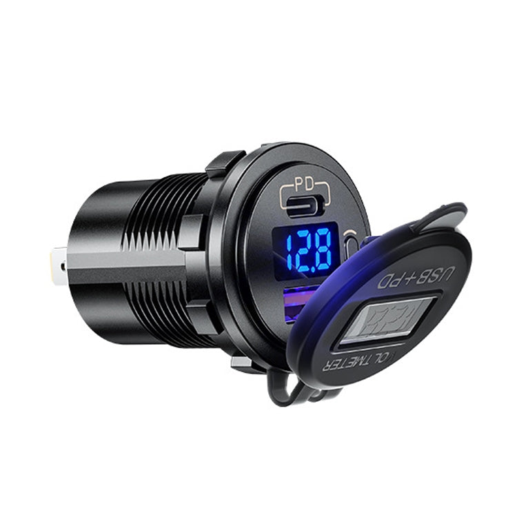 12V Modified Car USB Charger With Voltage Display PD QC3.0 Socket