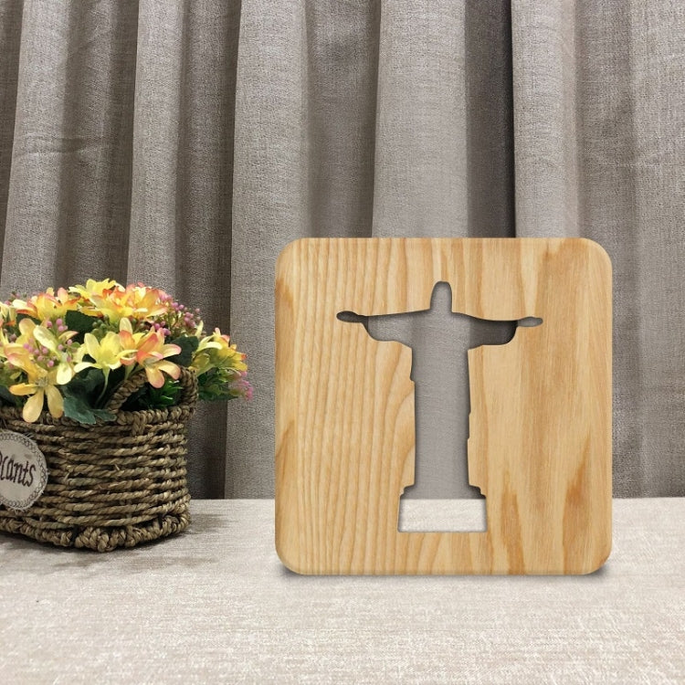 FS-T1971W 2.5W Jesus Pastor Table Lamp USB Solid Wood Hollow Night Light