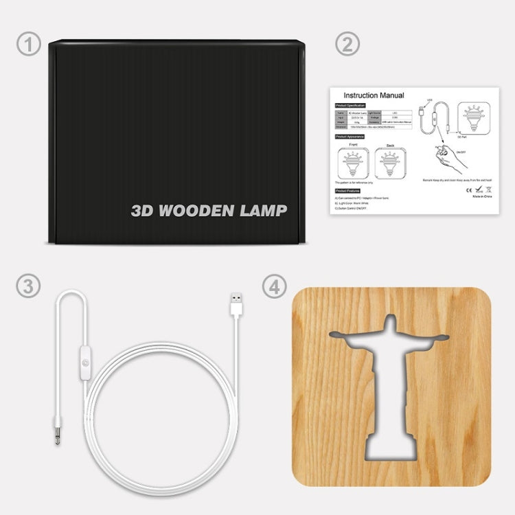 FS-T1971W 2.5W Jesus Pastor Table Lamp USB Solid Wood Hollow Night Light